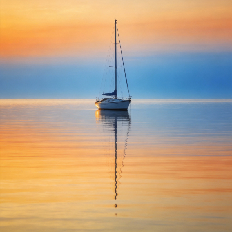 静谧海面孤帆影图片