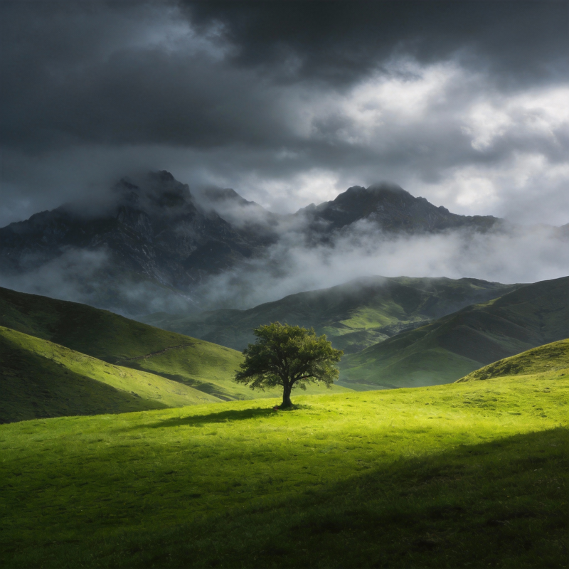 孤树映山云图片