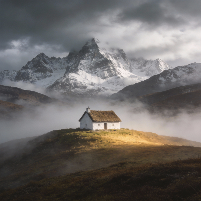 孤屋雪峰云海图片