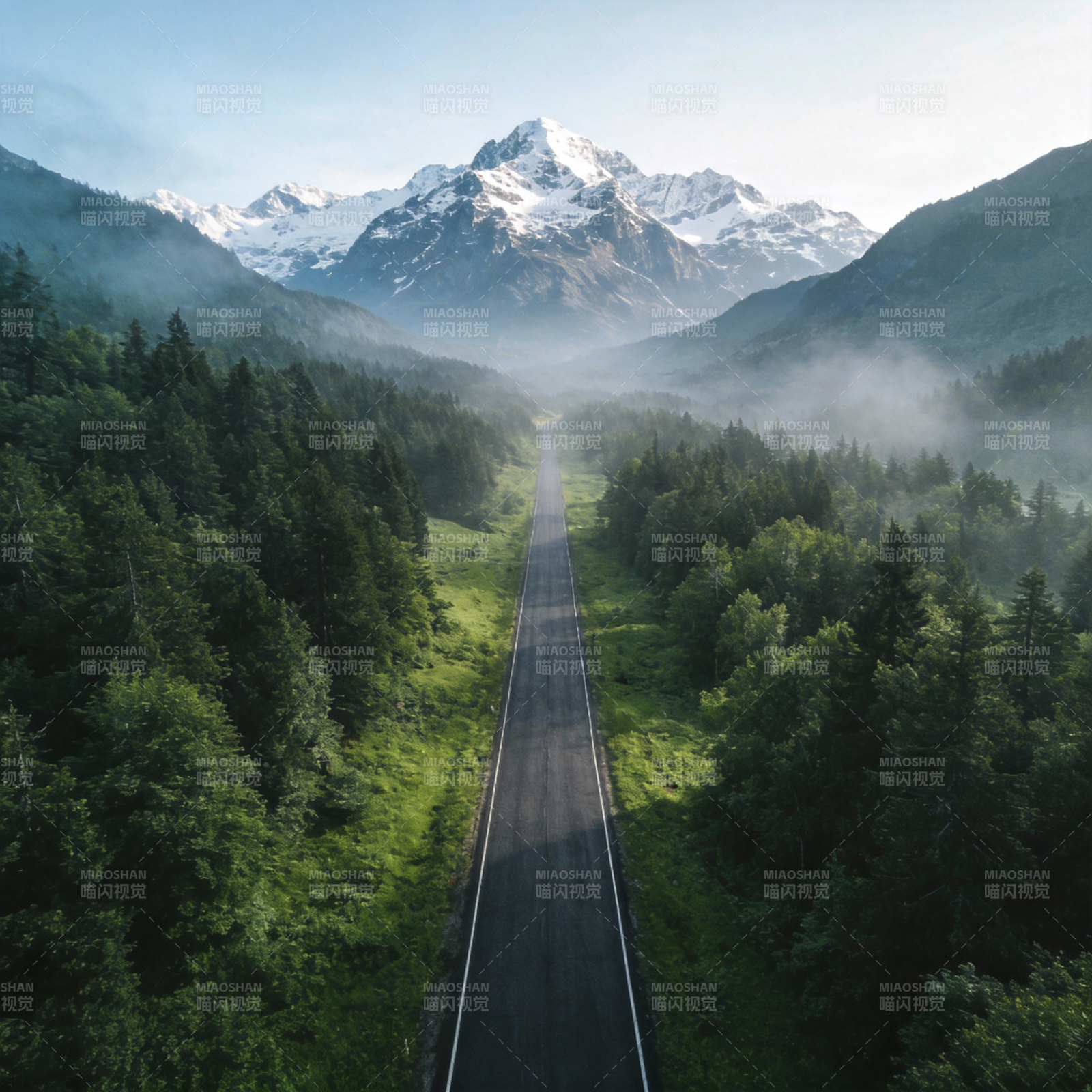 雪山林间公路图片