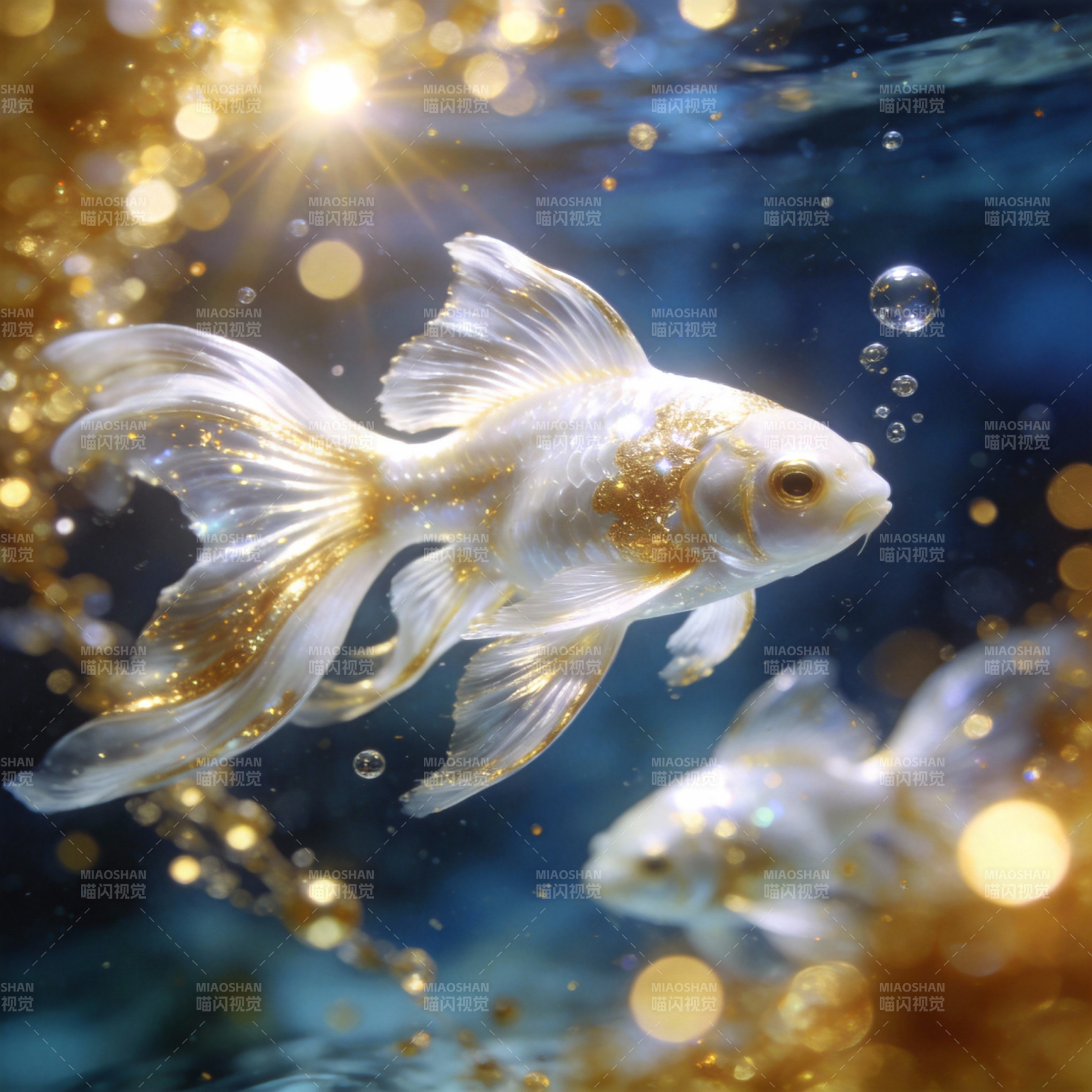金鱼游弋光影中图片