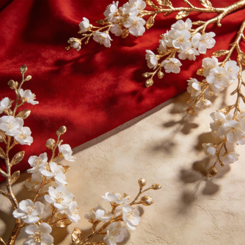 金枝白花映红绸图片