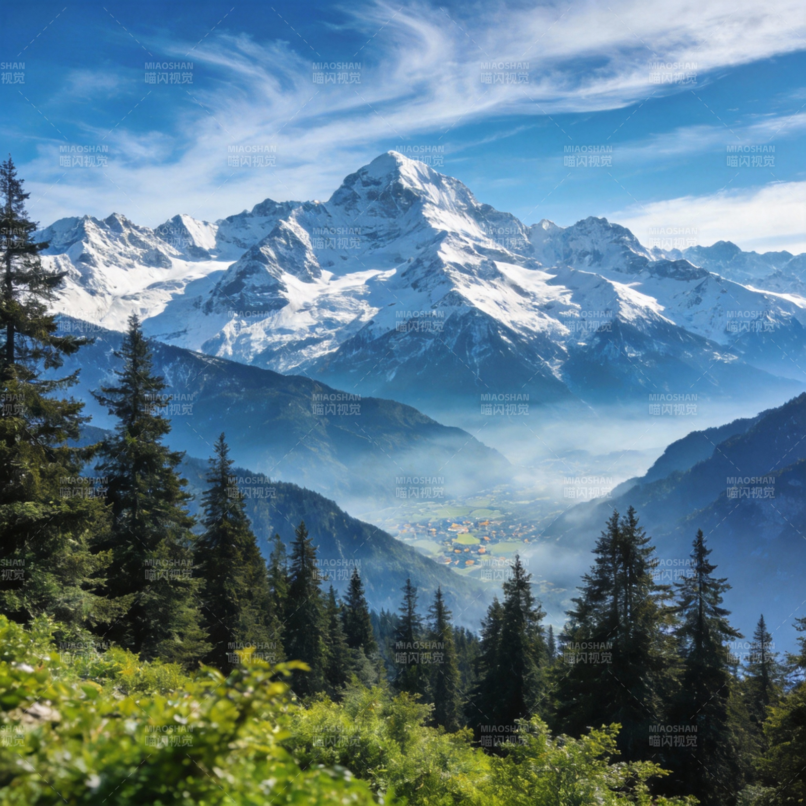 雪山之巅 云雾缭绕图片