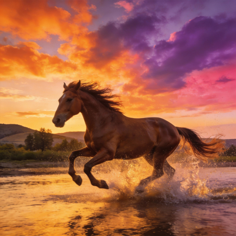 骏马奔腾夕阳下图片