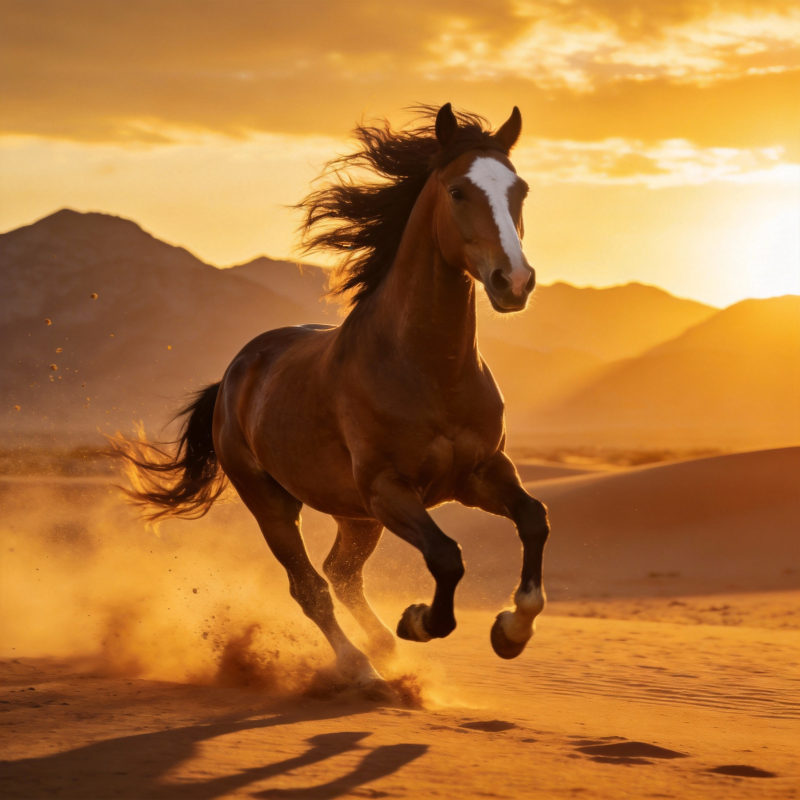 骏马奔腾沙漠中图片