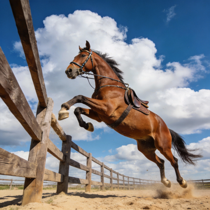 骏马腾跃越栏杆图片