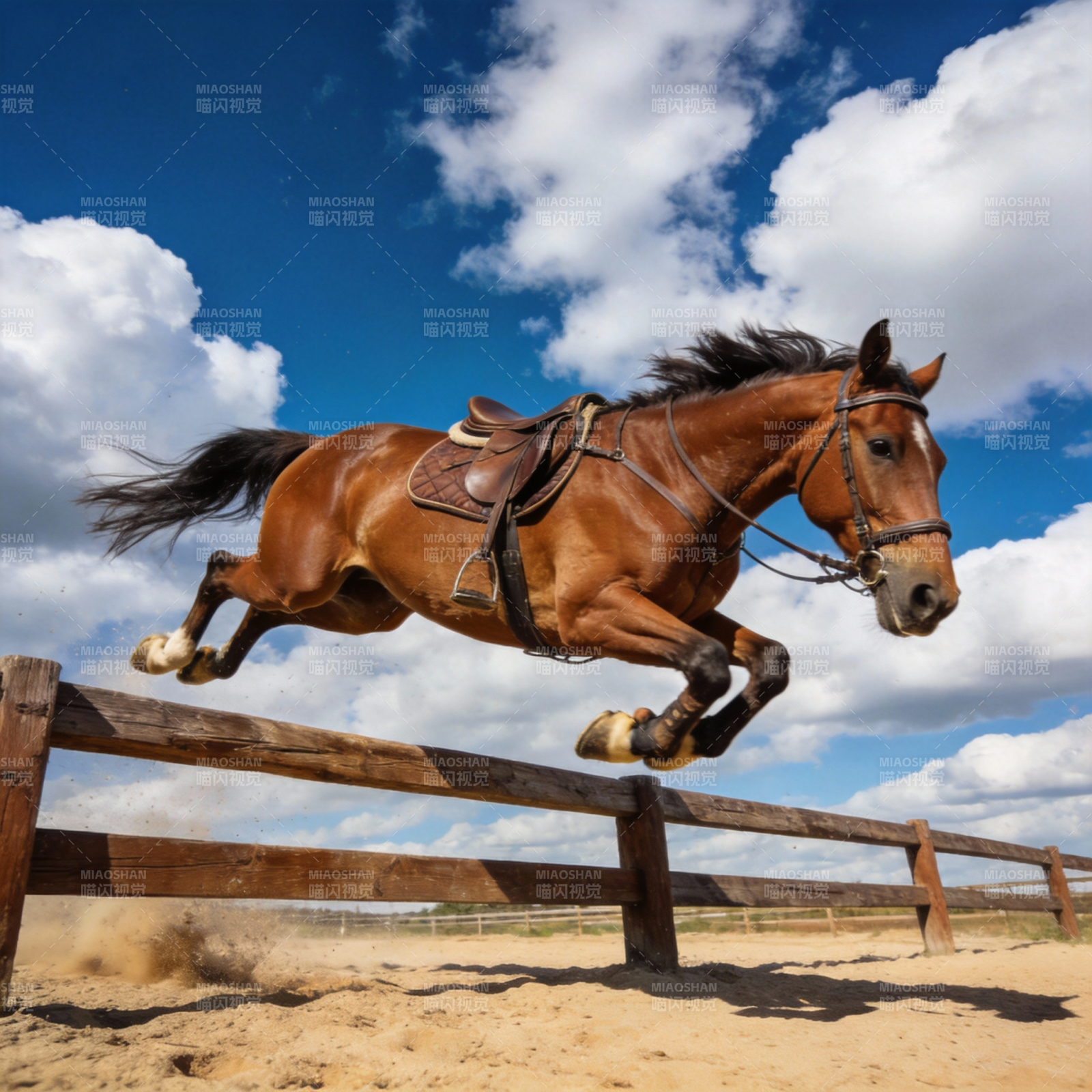 骏马飞跃围栏图片