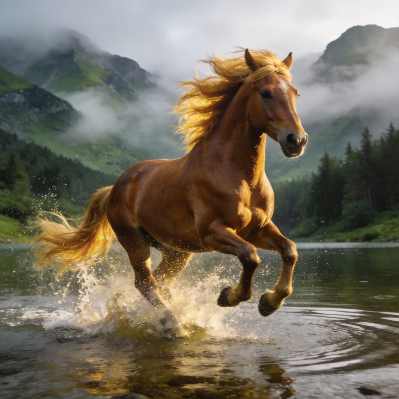 骏马奔腾湖畔图片