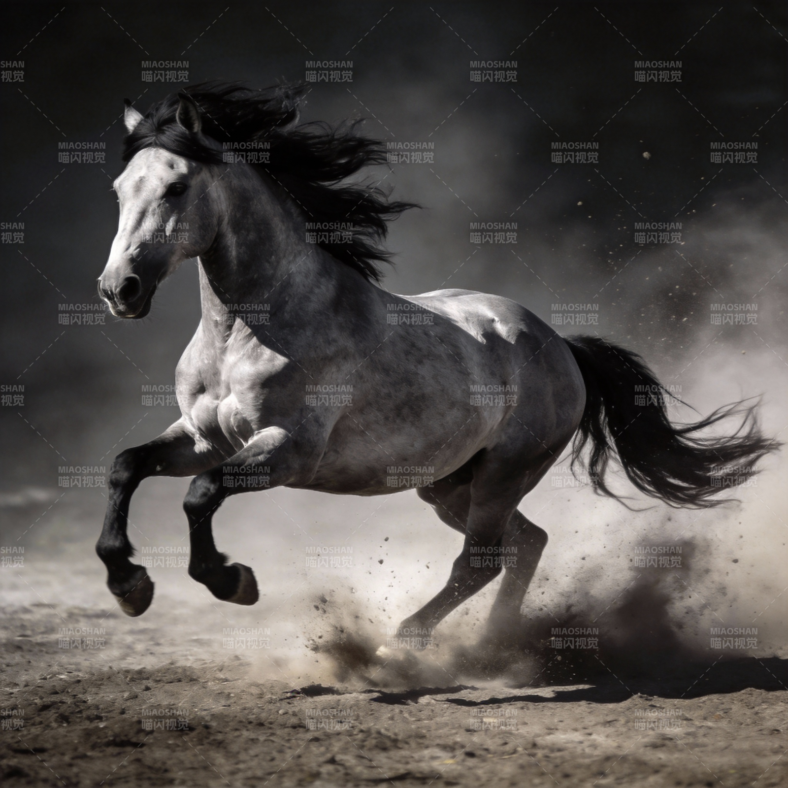 奔腾的灰马图片