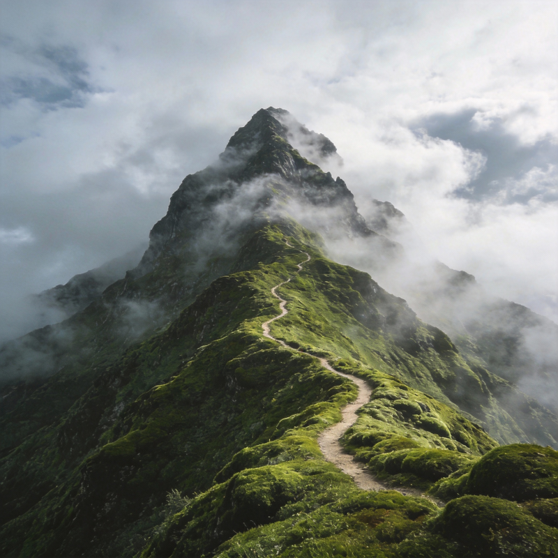 云雾缭绕的山径图片
