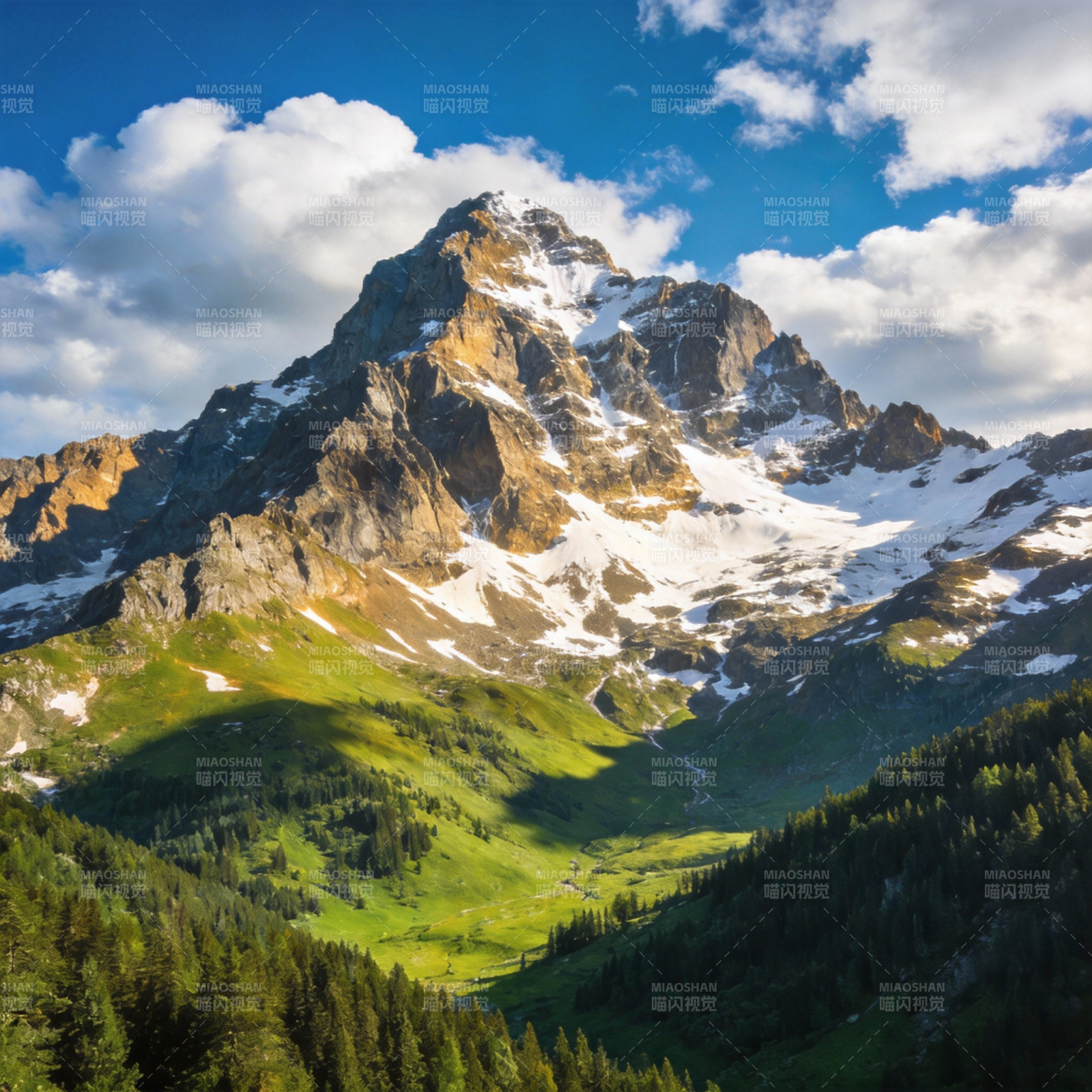 雪山绿谷美景图片