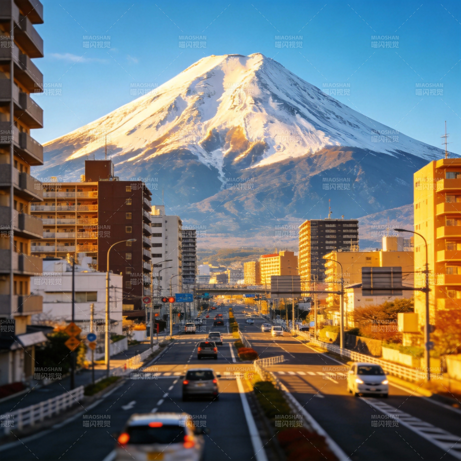 富士山下城市街景图片
