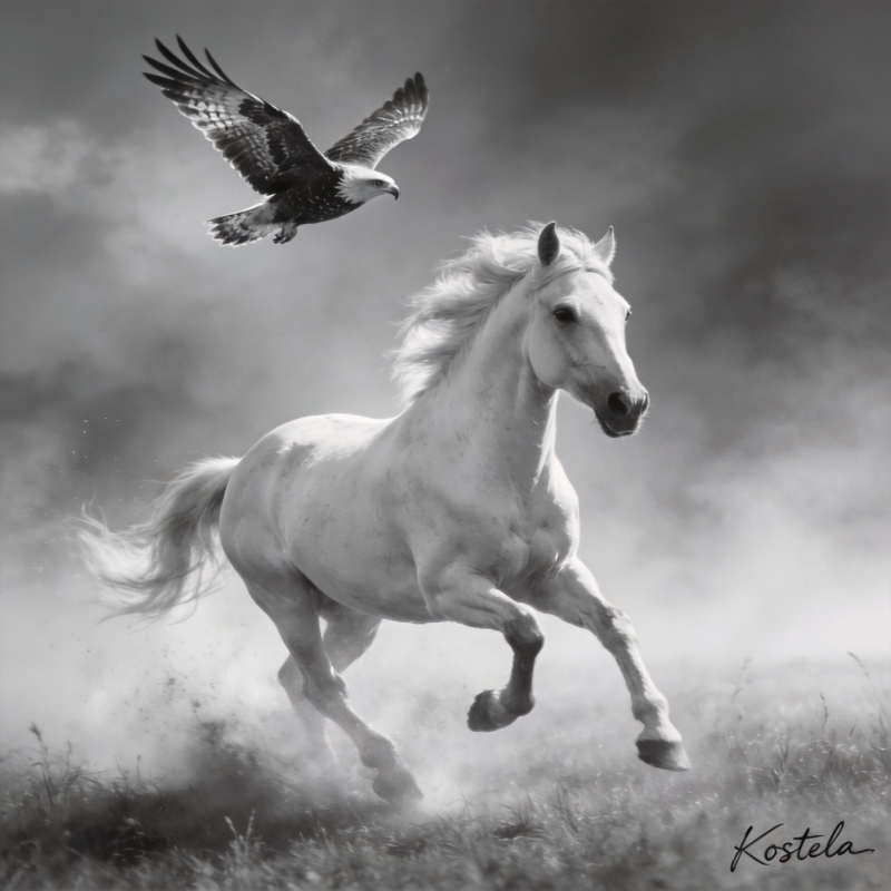 骏马奔腾鹰翔图片