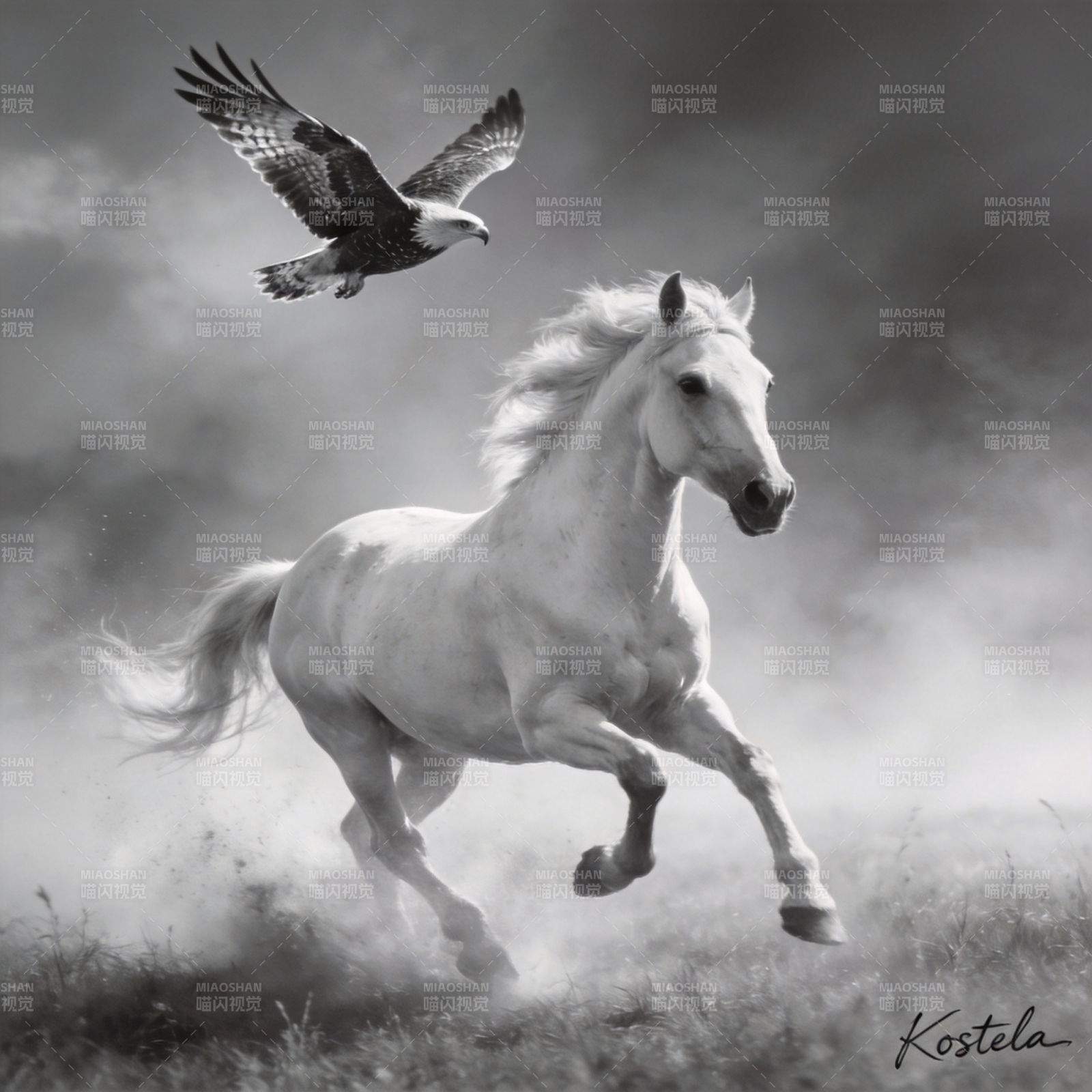 骏马奔腾鹰翔图片