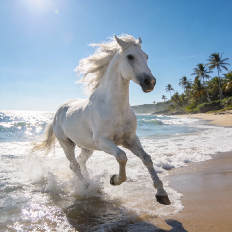 白马奔腾海滩图片
