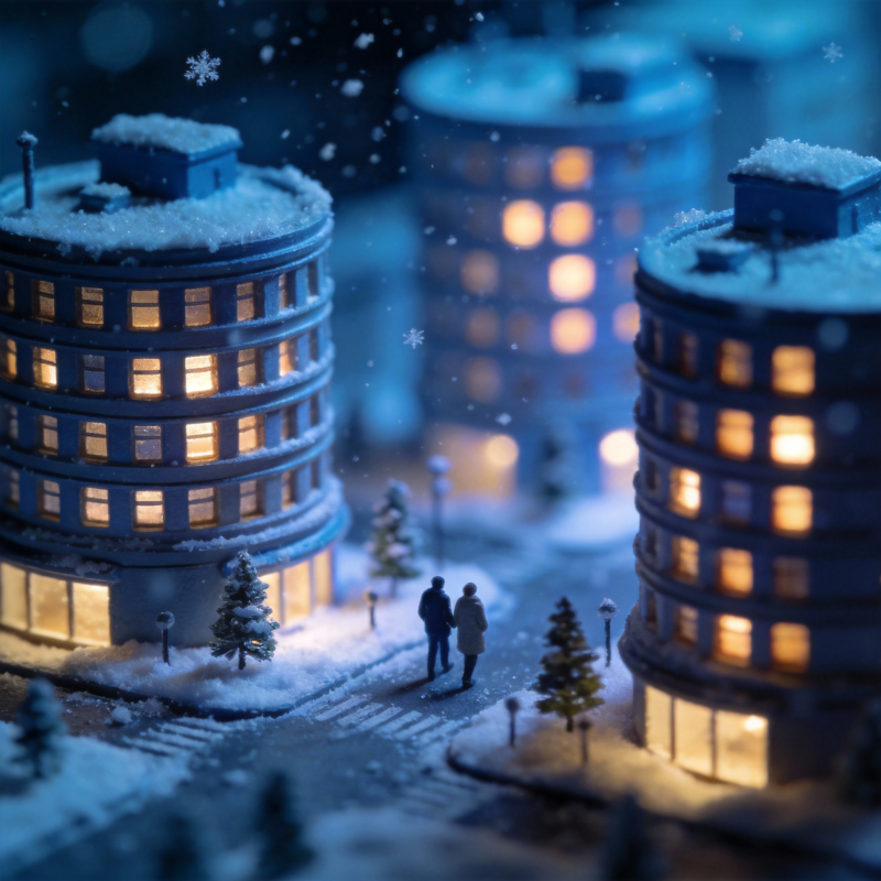 雪夜城市灯火图片