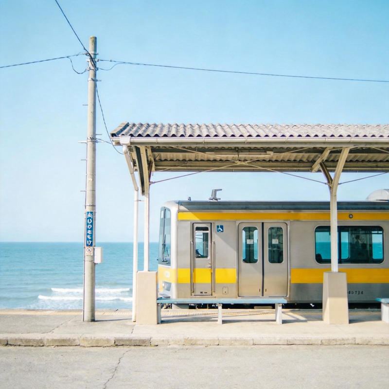 海边车站静候列车图片