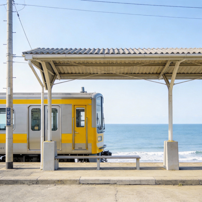 海边车站静候列车图片