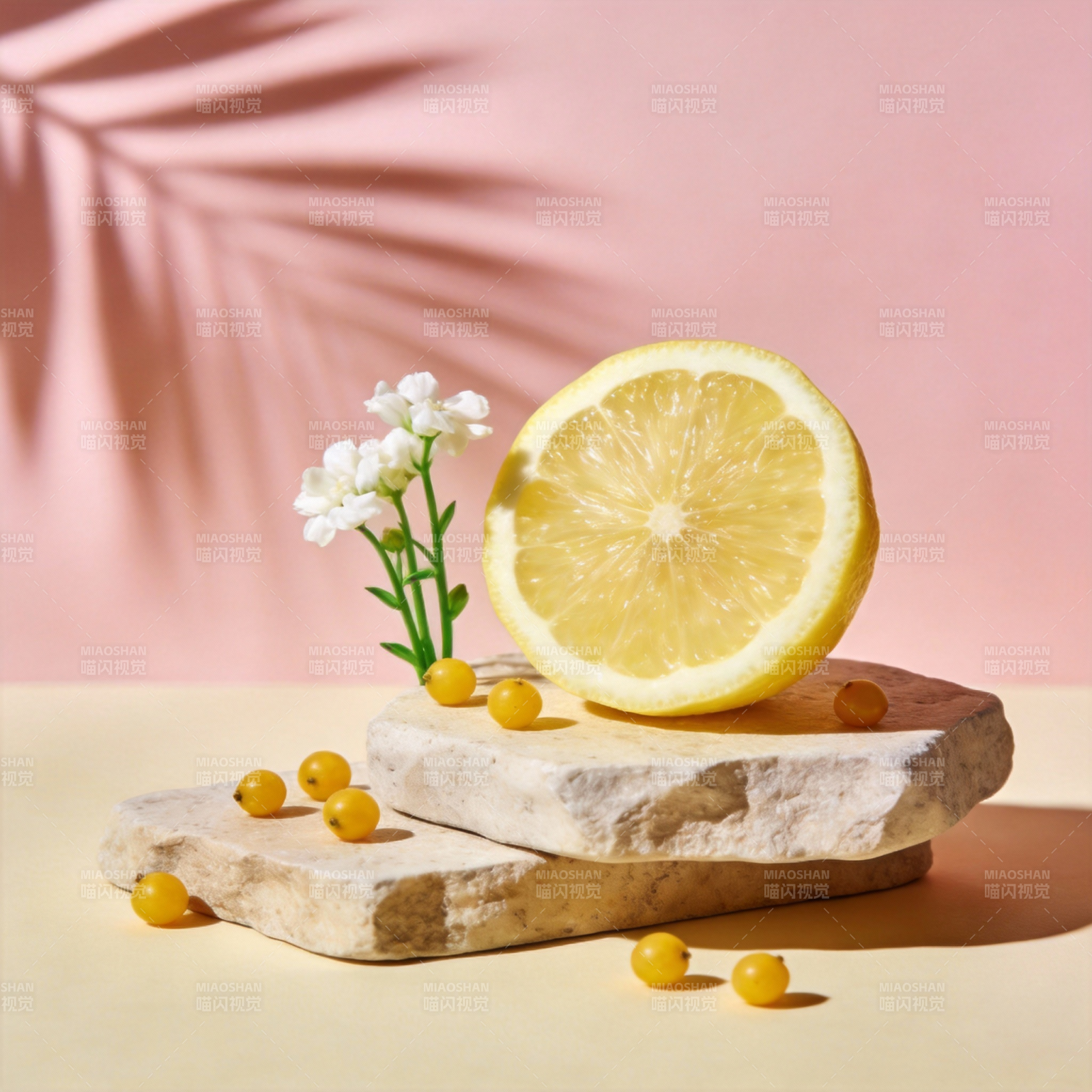 柠檬与小花静物图片