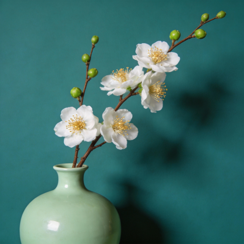 青瓷瓶中梅花绽放图片