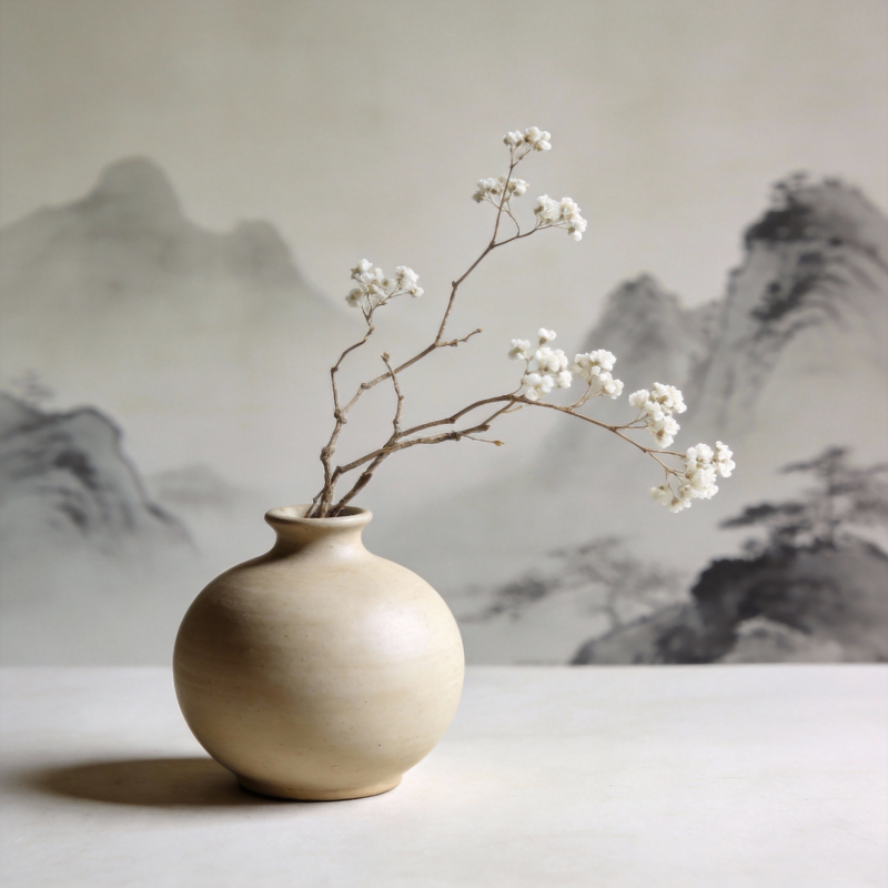 素瓶白花山影图片