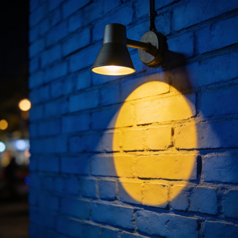 夜灯映砖墙图片