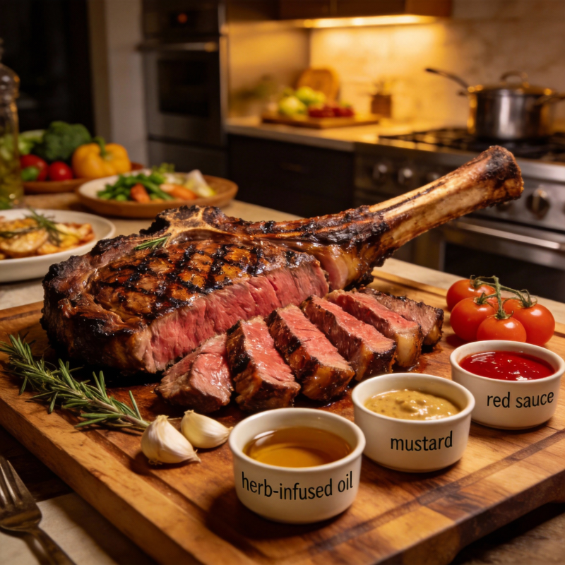 烤牛排配酱料图片