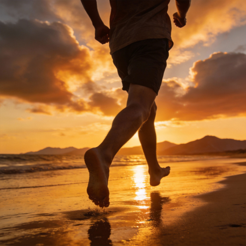 夕阳海滩奔跑图片