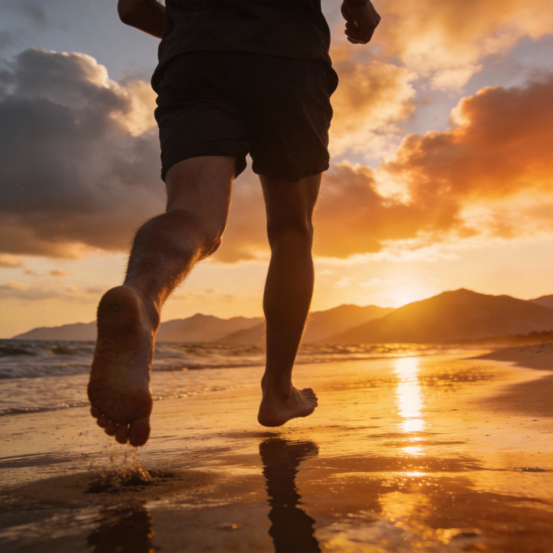 夕阳海滩奔跑图片