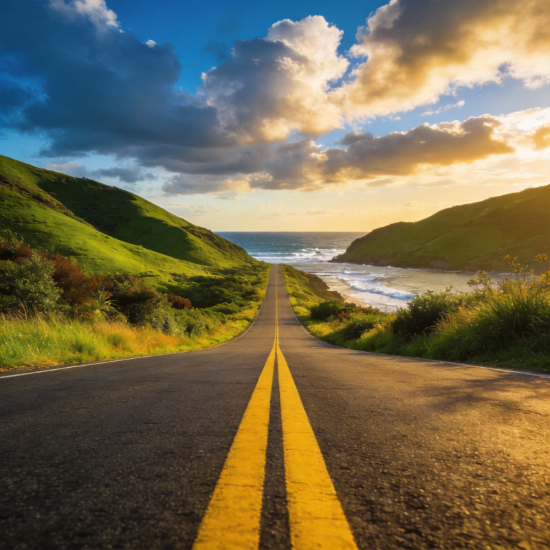 海岸公路夕阳美景图片