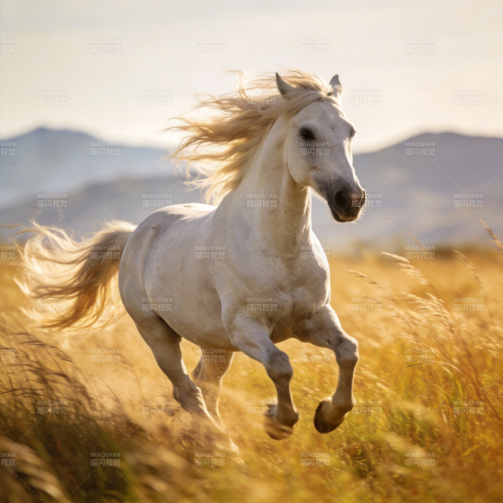 白马奔腾草原图片
