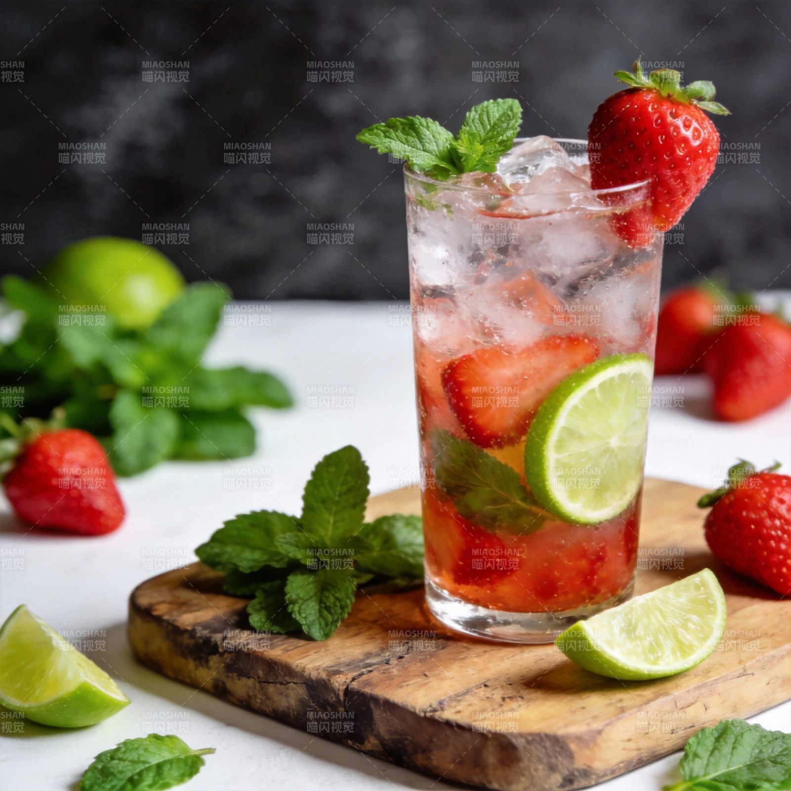 草莓薄荷冰饮图片