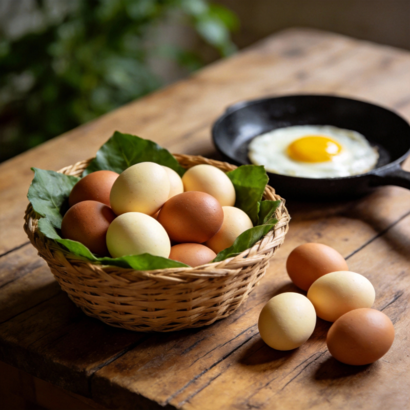 新鲜鸡蛋与煎蛋图片
