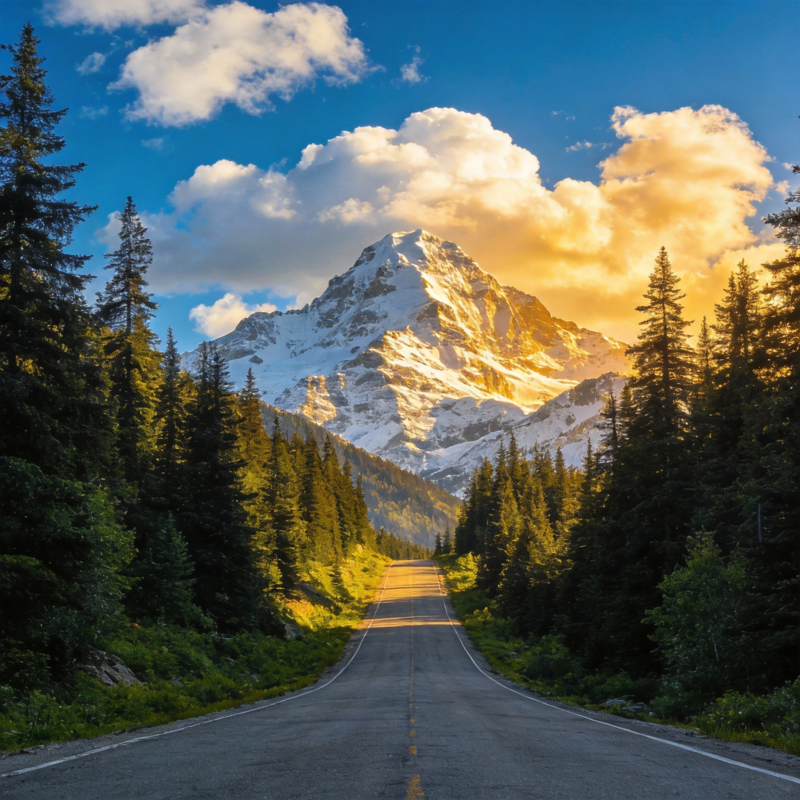 雪山公路晨光图片
