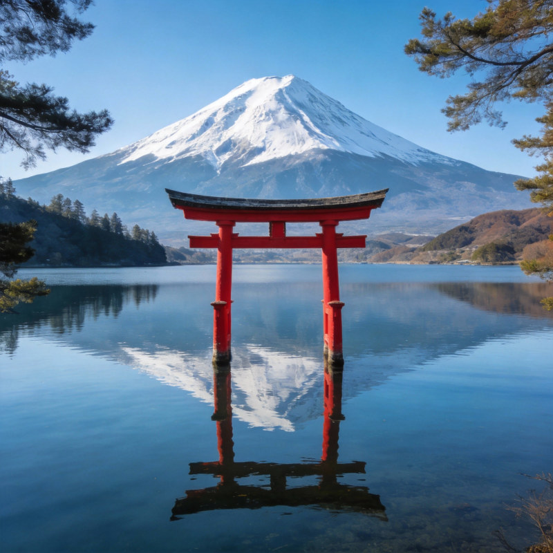 富士山前红鸟居图片