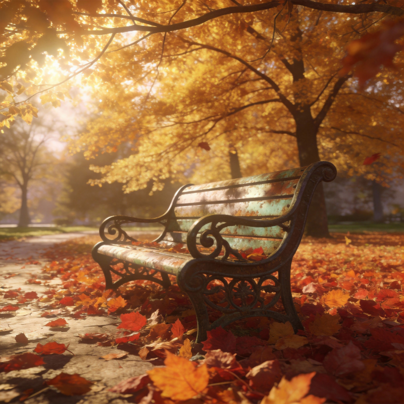 秋日静谧长椅图片