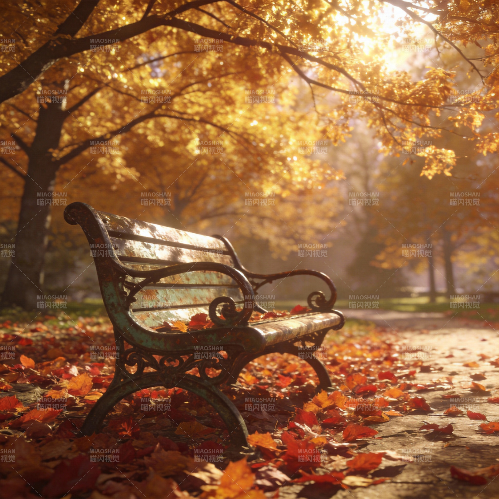 秋日静谧长椅图片