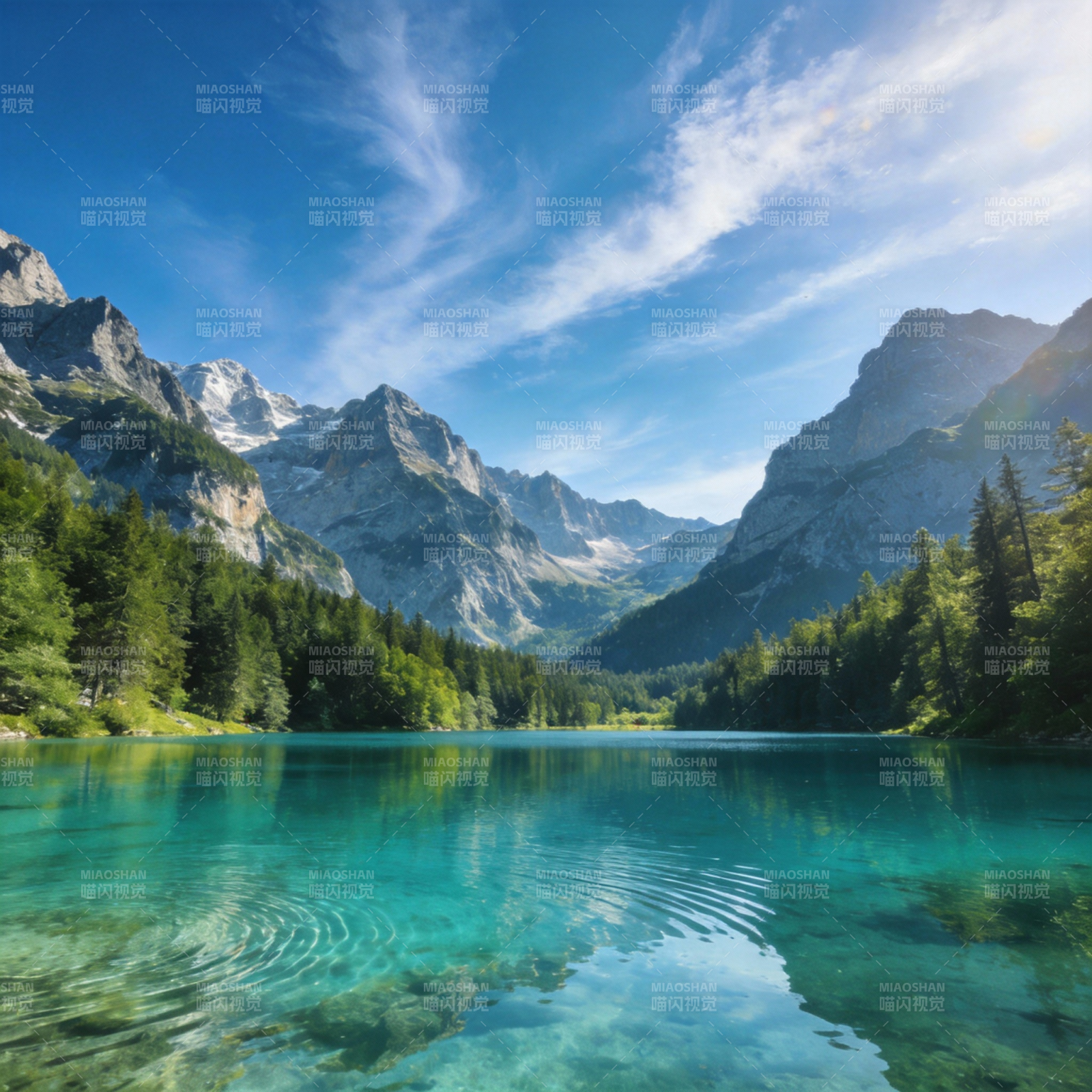 碧湖映雪山图片