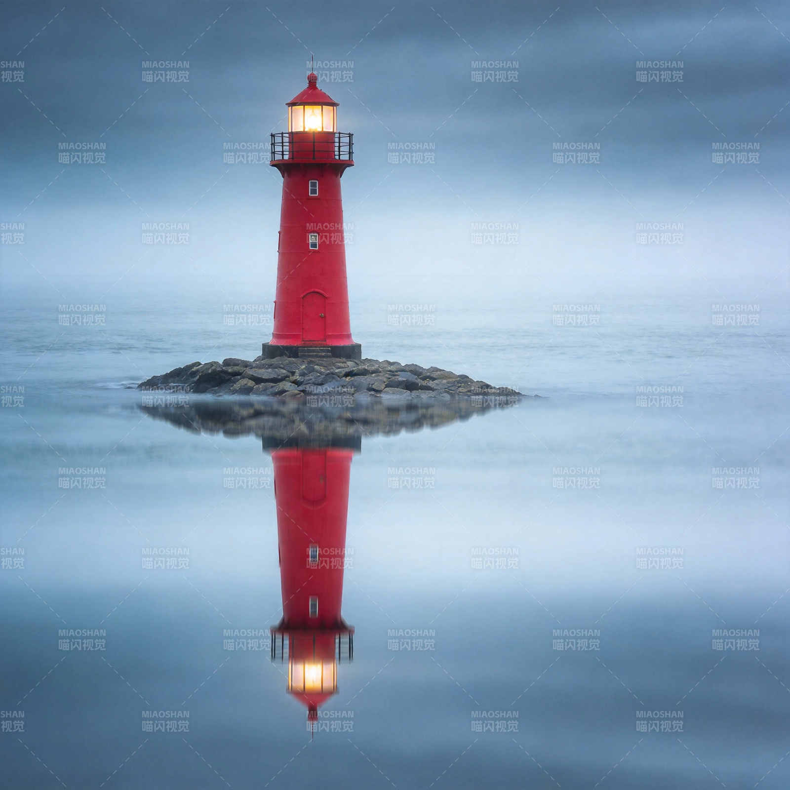 红灯塔映水图片