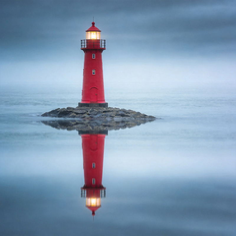 红灯塔映水图片
