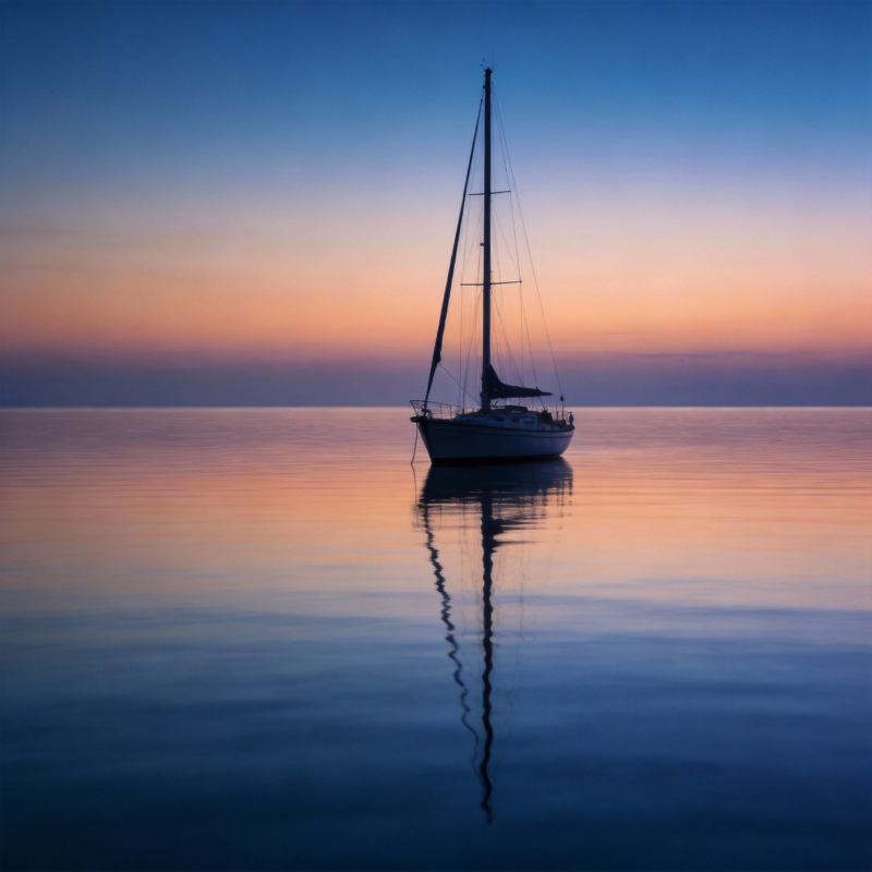 暮色中的孤帆图片