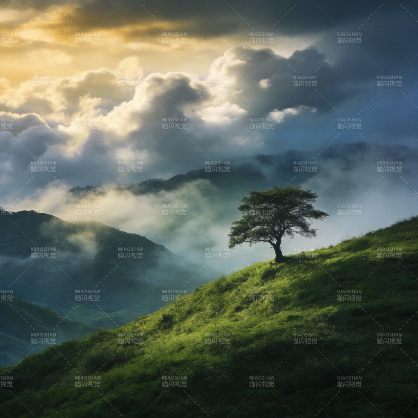 孤树云海山间图片