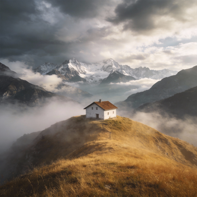 孤屋云海山巅图片