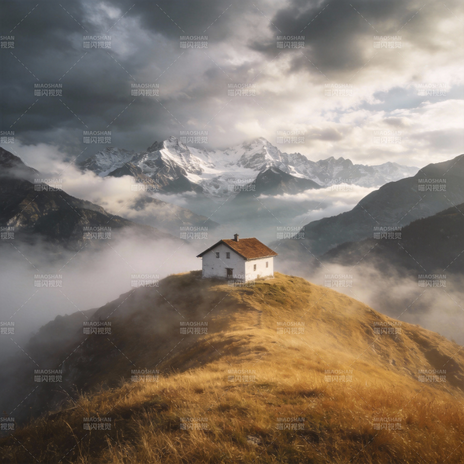 孤屋云海山巅图片