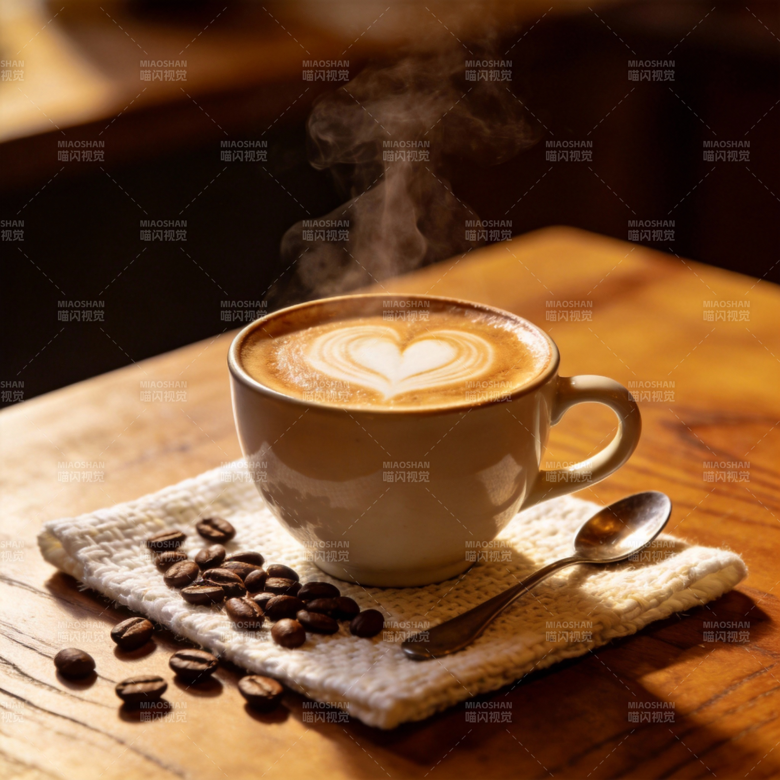 热咖啡与心形拉花图片