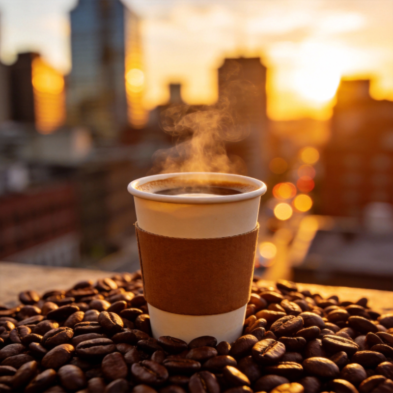 咖啡与城市晨曦图片