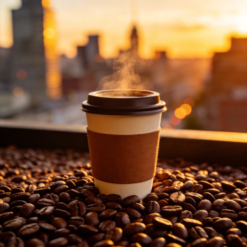 咖啡豆上的热饮图片