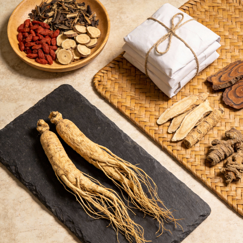 人参药材养生组合图片