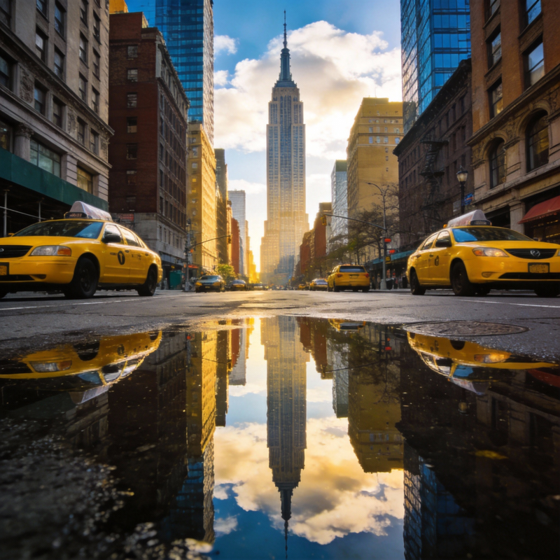 纽约街景倒影图片