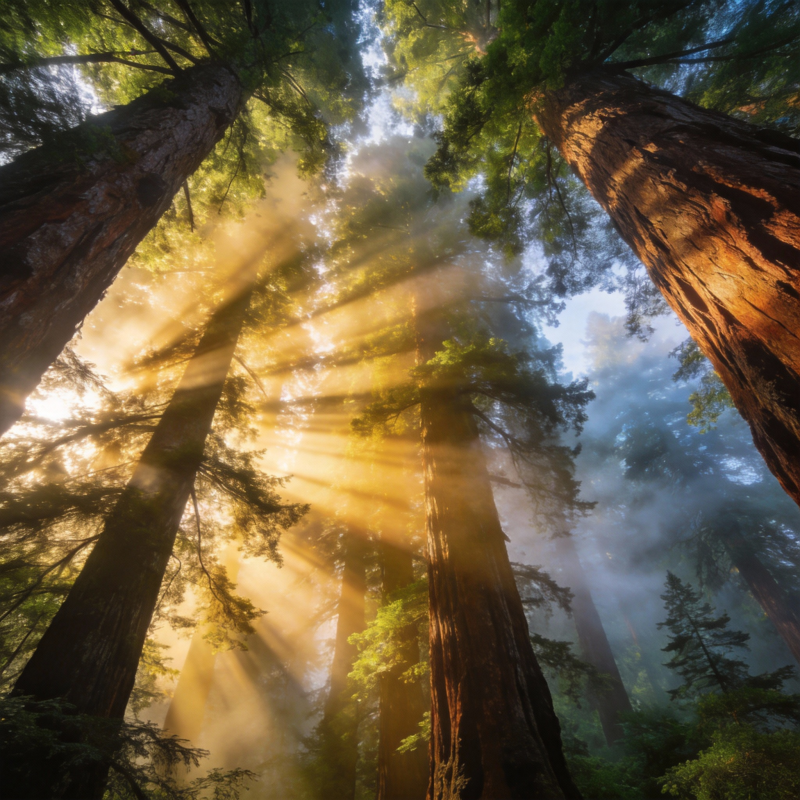 晨光穿透森林图片
